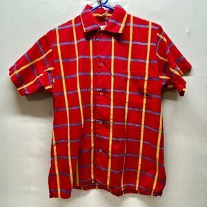 Vintage John Weitz Diplomat Snap Shirt Men's Large Red Blue Yellow Dyed 70's Top